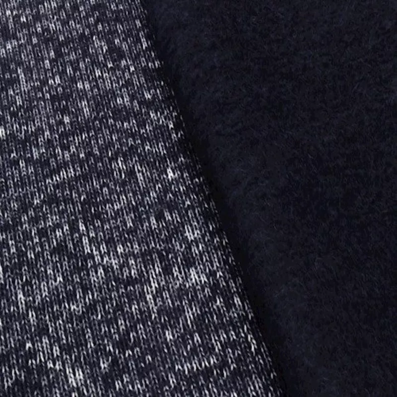 Blue/White Textured Wool Blend Brushed Back Knit Fabric
